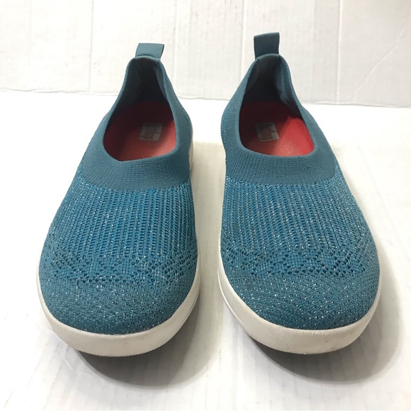 Fitflop Metallic Teal Uberknit Slip On Shoes Flats Size 9 - Picture 3 of 8